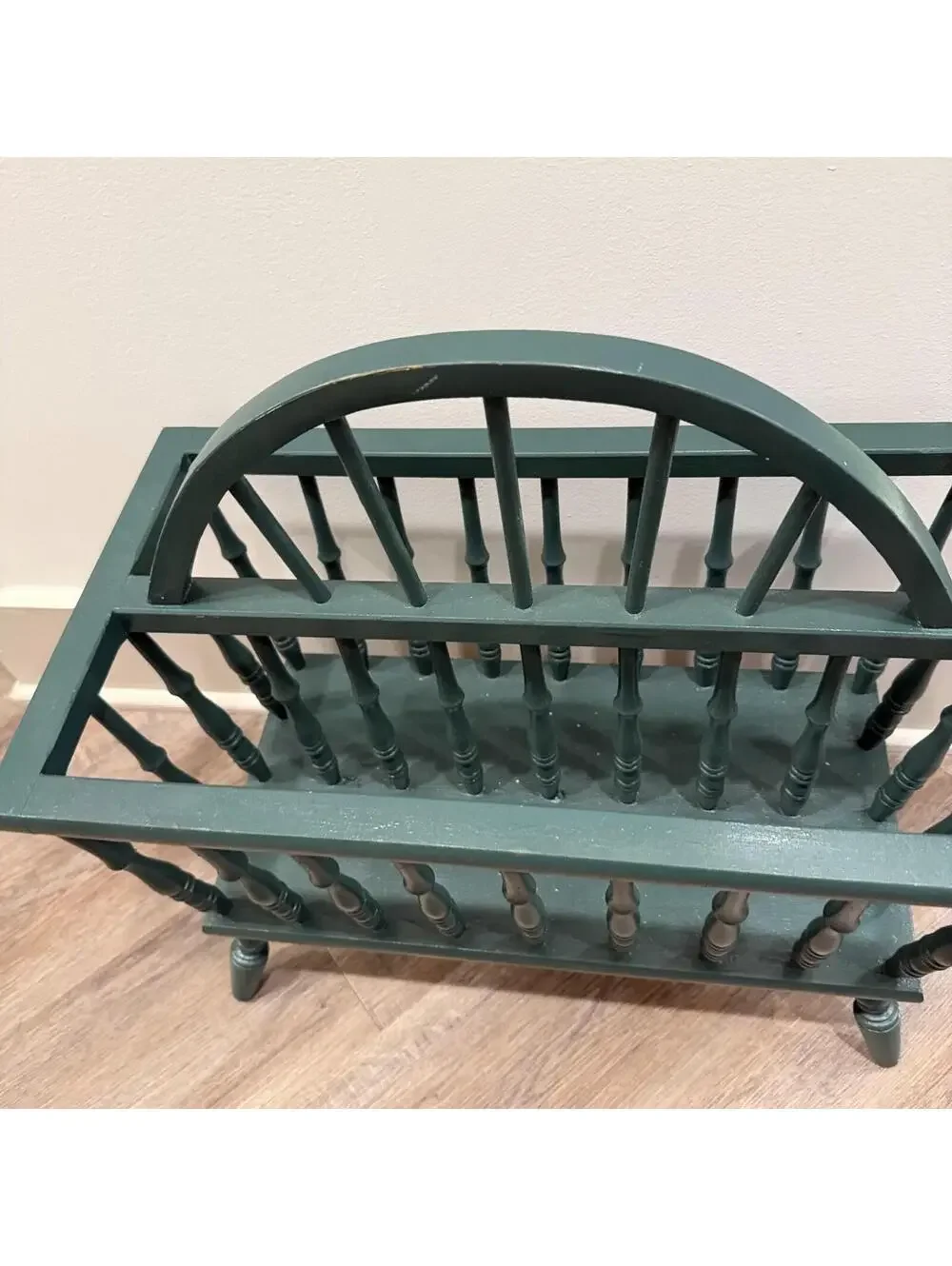 Vintage Dark Green American Spindle Magazine Rack